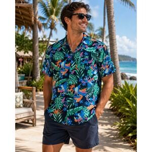 Disney Stitch Hawaiian Button Up Shirt Men's XXL NWT Tropical Aloha Camp Shirt